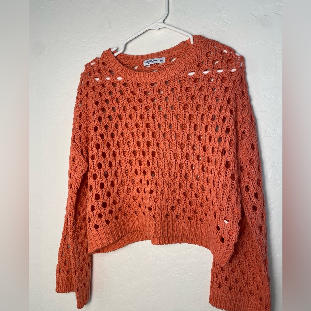 (19)Arizona Jean Co Cropped Layering Sweater Large Junior Terracotta Open Knit